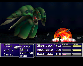 Final Fantasy VII (PlayStation) screenshot: This is the Emerald Weapon, one of the game's two hardest optional bosses
