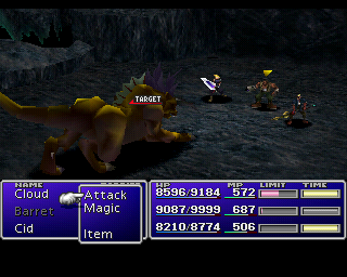 Final Fantasy VII (PlayStation) screenshot: This is Behemoth, one of Final Fantasy's trademark late-game tough regular monsters