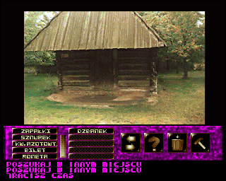 Skarb Templariuszy (Amiga) screenshot: Wooden cottage