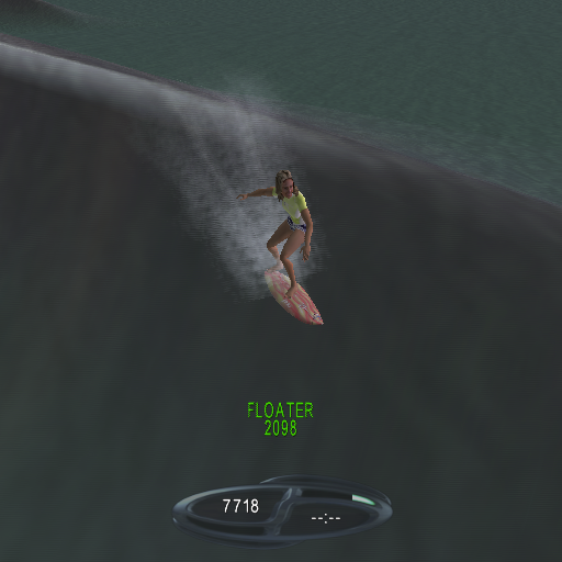 Sunny Garcia Surfing (PlayStation 2) screenshot: As the player performs tricks such as this Floater, i.e. riding the crest of the wave, the game names the move and racks up the points