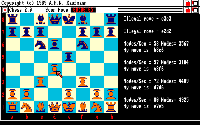 Chess 2.0 (Amiga) screenshot: The black pawn is there for the taking