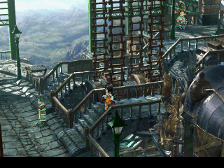 Final Fantasy IX (PlayStation) screenshot: Lovely retro-steampunk atmosphere - a train station between some of the major cities