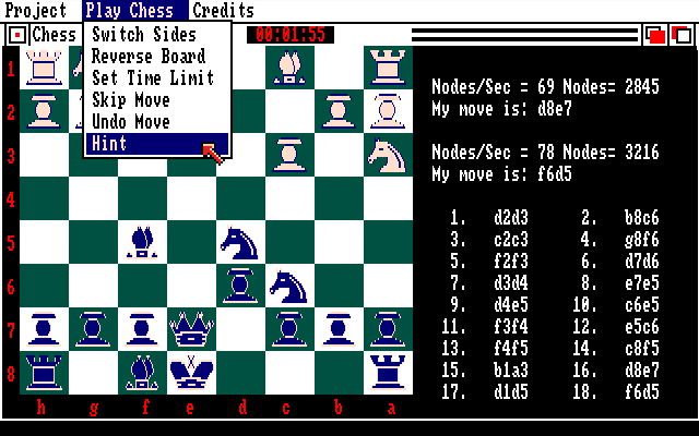 Chess 2.0 (Amiga) screenshot: You can ask for hints