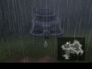Final Fantasy IX (PlayStation) screenshot: A rainy day on the world map