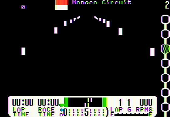 International Gran Prix (Apple II) screenshot: Monaco Circuit: watch the start light!