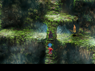 Chrono Cross (PlayStation) screenshot: Enemies are watching us as we climb to the top - a typical Japanese RPG situation