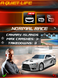 Fast & Furious 6 (J2ME) screenshot: Race selection