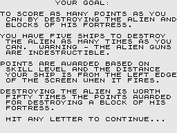 Fortress of Zorlac (ZX81) screenshot: Instructions