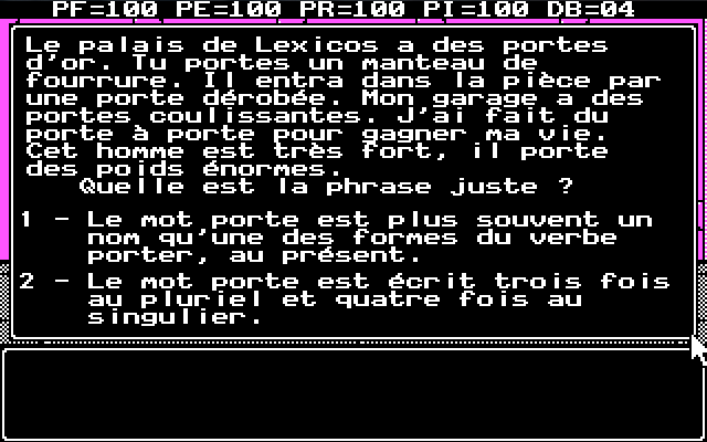 Le Labyrinthe de Morphintax (DOS) screenshot: The first question