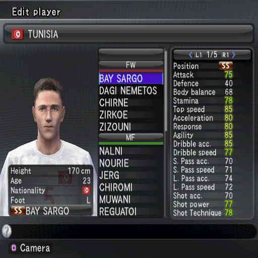 PES 2008: Pro Evolution Soccer (PlayStation 2) screenshot: In Edit mode the player can create a new footballer of modify an existing one. They can also edit teams, boots, logos, stadium names, and both league and cup names