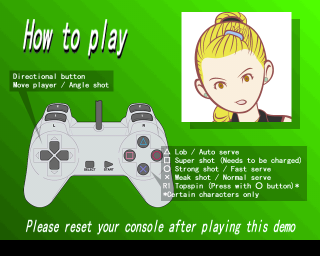 Anna Kournikova's Smash Court Tennis (PlayStation) screenshot: The controller configuration. Demo game