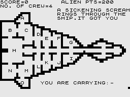 Alien (ZX81) screenshot: Getting myself killed