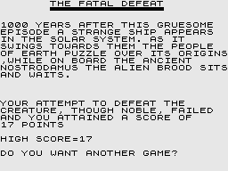 Alien (ZX81) screenshot: Game over