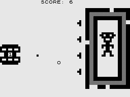 Fortress of Zorlac (ZX81) screenshot: Shooting holes in the walls that rotate around the alien