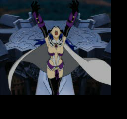 Lunar: Silver Star Story - Complete (PlayStation) screenshot: One of the game's quite numerous animated cutscenes. Why do evil women in video games always look sexy?..