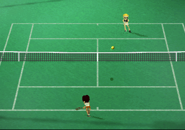 Anna Kournikova's Smash Court Tennis (PlayStation) screenshot: This is the game in play. The figures are actually quite cute and responsive. Demo version