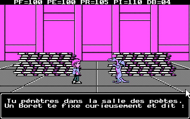 Le Labyrinthe de Morphintax (DOS) screenshot: There'a a Boret in the poetry room