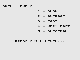 Fortress of Zorlac (ZX81) screenshot: Skill levels