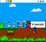 Sesame Street Sports (Game Boy Color) screenshot: "Me make it to finish line on hop ball"