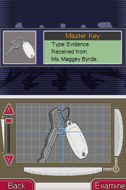 Ace Attorney Investigations: Miles Edgeworth (Nintendo DS) screenshot: Examining evidence in a 3D view.