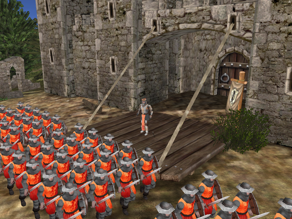 Highland Warriors (Windows) screenshot: King Edward watches his troops march by (scenario cut-scene).