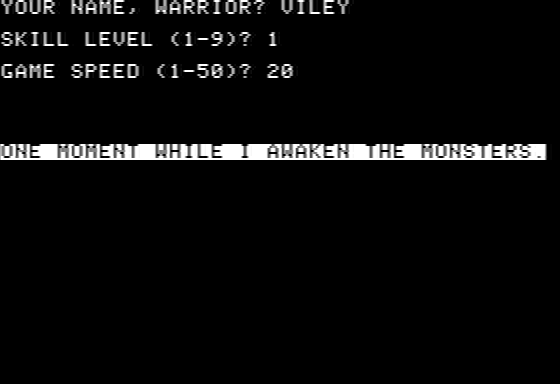 The Caverns of Freitag (Apple II) screenshot: The monsters arise for a new game...