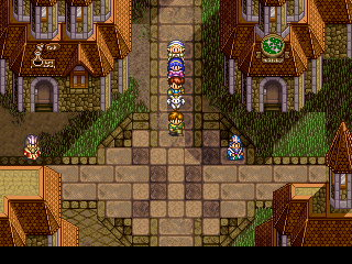 Lunar: Silver Star Story - Complete (PlayStation) screenshot: The magic city of Wane. Enjoying the architecture