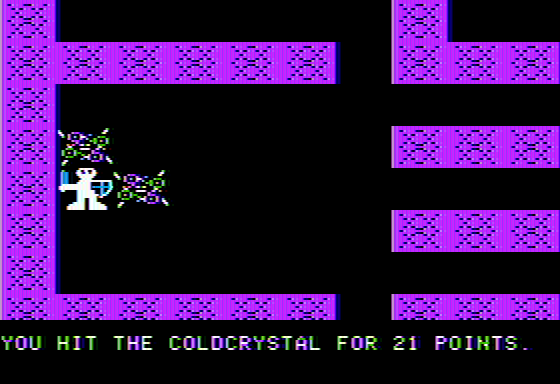 The Caverns of Freitag (Apple II) screenshot: The message window can be helpful during skirmishes.