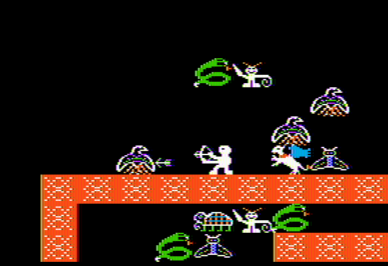 The Caverns of Freitag (Apple II) screenshot: Outnumbered... but not outgunned.