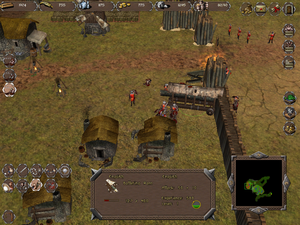 Highland Warriors (Windows) screenshot: If you played the <i>Age of Kings</i> such siege scene should be only all too familiar to you.