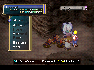 Rhapsody: A Musical Adventure (PlayStation) screenshot: Birds ganging up on me in a volcanic cave. Cave dungeons are horribly similar - this one is just slightly more reddish than the rest