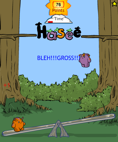 Hasee Bounce (Browser) screenshot: That wasn't really edible! Now I'm stunned and temporarily unable to collect fruit