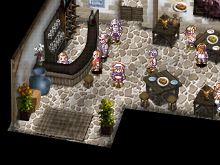 Rhapsody: A Musical Adventure (PlayStation) screenshot: Relaxing at a diner in one of the bigger cities
