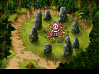 Rhapsody: A Musical Adventure (PlayStation) screenshot: Enchanted forest. Wait a few seconds and you'll be teleported to yet another identically-looking dungeon, a screenshot of which I find redundant to share