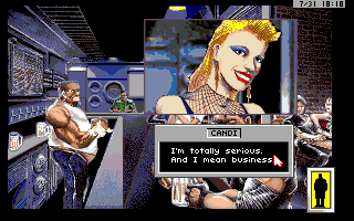 Rise of the Dragon (Amiga) screenshot: A hooker can give you information as well as bring you to your doom.