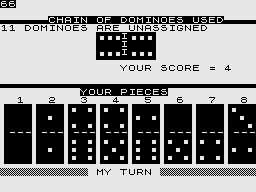 Dominoes (ZX81) screenshot: Computer's turn