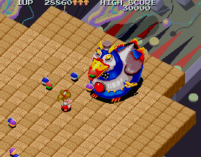 Märchen Maze (Sharp X68000) screenshot: Second boss - enormous mechanical chicken Dead Rooster