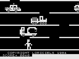 Traffic (ZX81) screenshot: Lets cross the lanes.