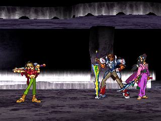 Thousand Arms (PlayStation) screenshot: Each battle ends with our victory animation