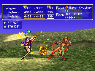 Thousand Arms (PlayStation) screenshot: Girl fight! It's Wyna against some randomly-appearing bimbo. Go get her!..