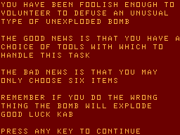 UXB (Dragon 32/64) screenshot: Instructions, pt 2