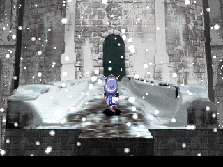 Valkyrie Profile (PlayStation) screenshot: A snowy palace late in the game. What awaits you, heroines and heroes?..