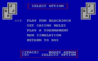 Championship Blackjack (DOS) screenshot: Main menu