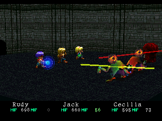 Wild Arms (PlayStation) screenshot: Rudy's basic Prism ability in action