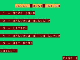 UXB (Dragon 32/64) screenshot: Action menu