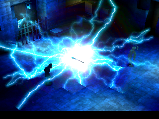 Vagrant Story (PlayStation) screenshot: Ashley is no stranger to spells, either! Check out this awesome effect from high-level thunder magic