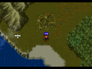 Wild Arms (PlayStation) screenshot: Exploring the world map. Birds are flying around...