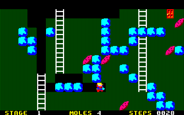 Mole Mole (FM-7) screenshot: In a Boulder Dash-like predicament