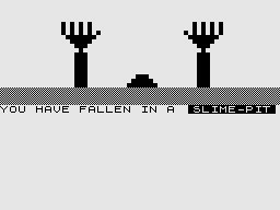 The Tomb of Dracula (ZX81) screenshot: Fallen into a slime pit.