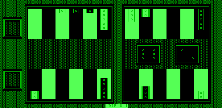 Backgammon 5.0 (PC Booter) screenshot: Shake 'em! (monochrome)
